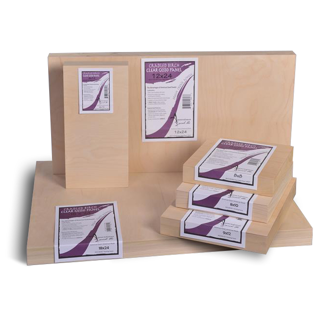 American Easel Cradled Birch Panel Board - Clear Gesso , 12" x 12"