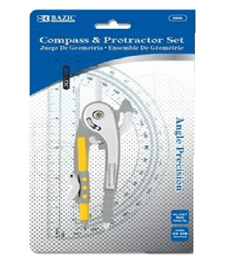 Bazic Scale-Arm Compass with #2 Pencil & 6" Clear Protractor Geometry Set  BZ2808