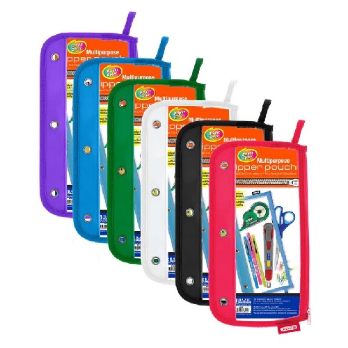 Bazic 3-Hole Clear Windowed Pencil Pouch (assorted colors)  BZ805