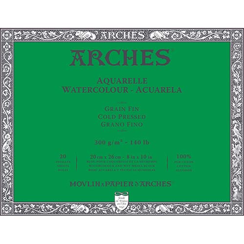 Arches Watercolor Cold Press Block 8" x 10" - (20 Sheets, 140lb)