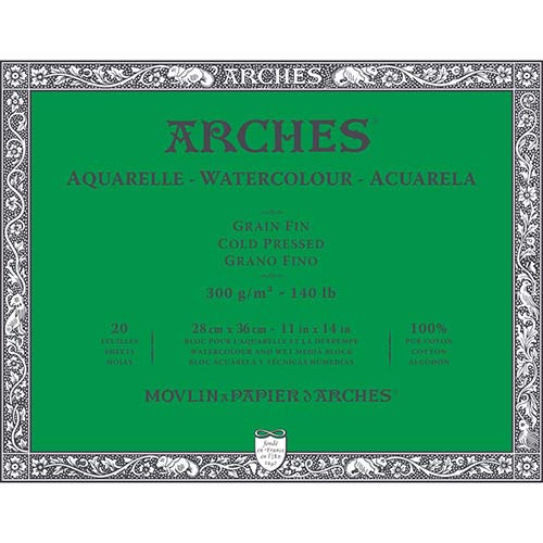 Arches Watercolor Cold Press Block 11" x 14" - (20 Sheets, 140lb)