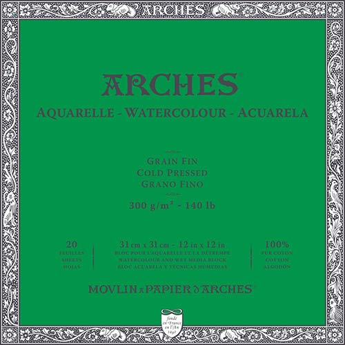 Arches Watercolor Cold Press Block 12" x 12" - (20 Sheets, 140lb)