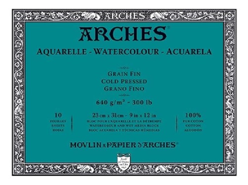 Arches Watercolor Cold Press Block 9"x12"- (10 Sheets, 300lb)..