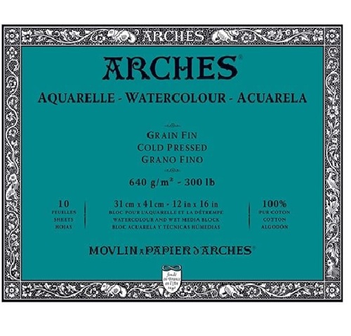 Arches Watercolor Cold Press Block 12"x16"- (10 Sheets, 300lb)