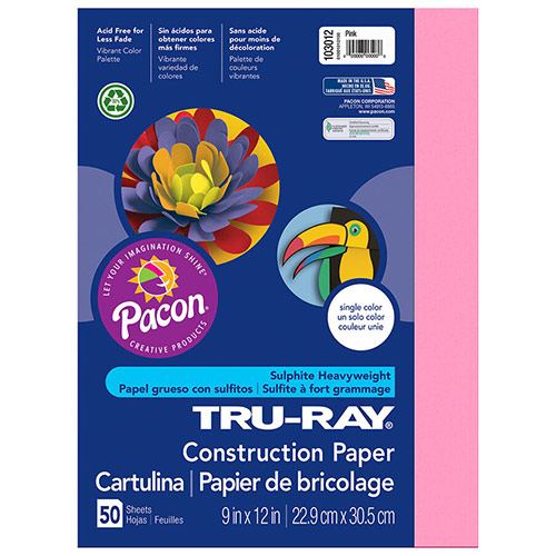 Sulphite Construction Paper 9" x 12" - (50 Sheets) Shocking Pink