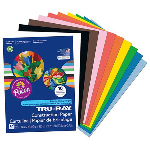 Sulphite Construction Paper 9" x 12" - (50 Sheets) Assorted Colors