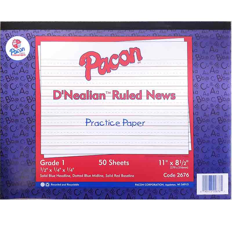 Pacon D'Nealian Ruled Newsprint Handwriting Practice Tablet 11" x 8 1/2" - (50 Sheets) Ruled PAC2676