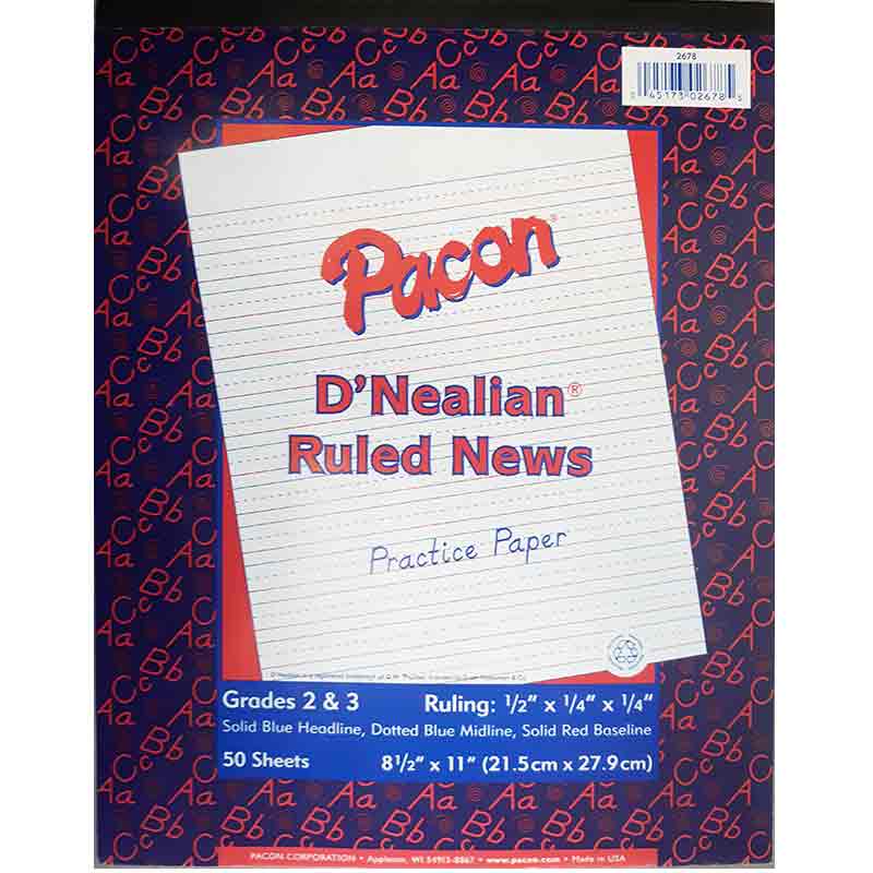 Pacon D'Nealian Ruled Newsprint Handwriting Practice Tablet 8 1/2" x 11" - (50 Sheets) Ruled PAC2678