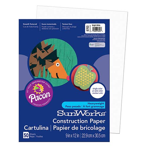Pacon Sulphite Construction Paper 9" x 12" - (50 Sheets) Bright White (Sunworks)