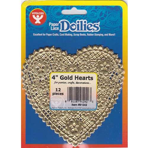 Hygloss Paper Lace Doilies 4" - (12 Pack) Gold Heart