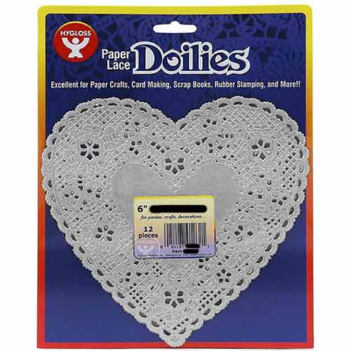 Hygloss Paper Lace Doilies 6" - (12 Pack) Silver Heart