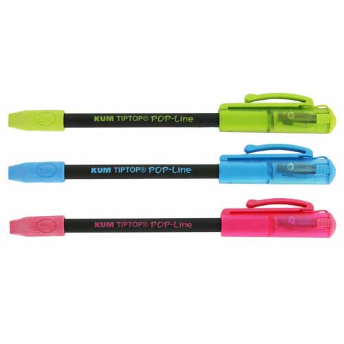 Kum Tiptop Popline Cap Pencil Sharpener with Eraser - Assorted Colors  KUM3470224