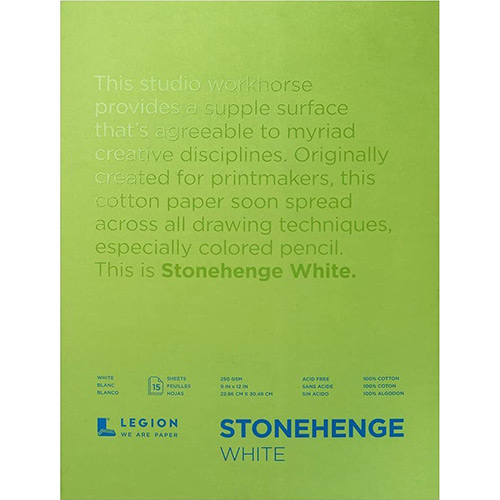 Legion Stonehenge Pad 9" x 12" - (15 Sheets, 250gsm) White