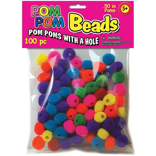 Pepperell Pom Pom Beads 1/2" - (100 Pieces) Assorted Colors