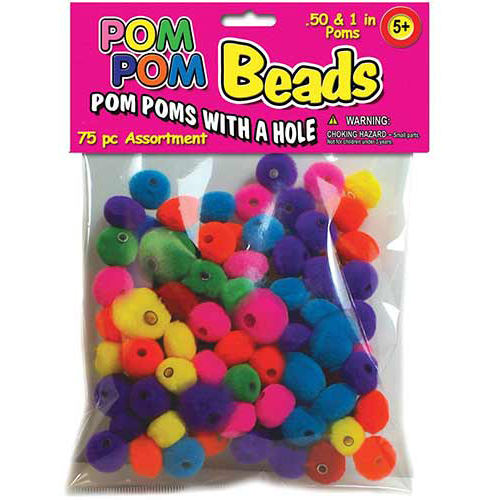 Pepperell Pom Pom Beads 1/2" and 1"  - (75 Pieces) Assorted Colors