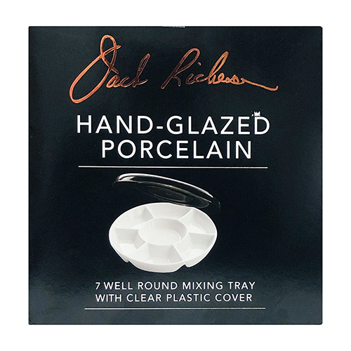 Jack Richeson Hand-Glazed Porcelain Mixing Tray - 7 Well Round with Clear Plastic Cover