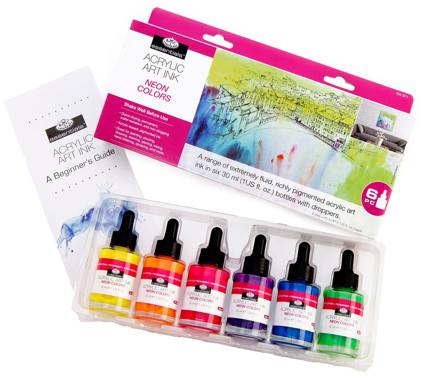 Royal Langnickel Essentials Acrylic Art Inks - (6 Pack) Neon Colors