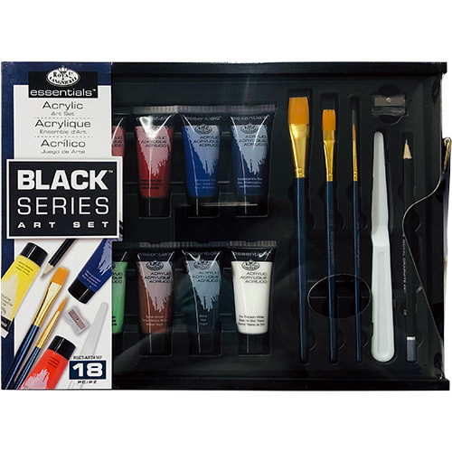 Royal Langnickel Essentials Clear Pallet Black Series Acrylic Art Set - (18 Pieces) RSET-ART4107