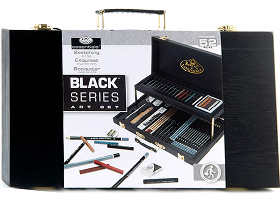 Royal Langnickel Essentials - 52pc Two-Tier Black Series Wooden Box Sketching Artist Set  RSET-ART4202