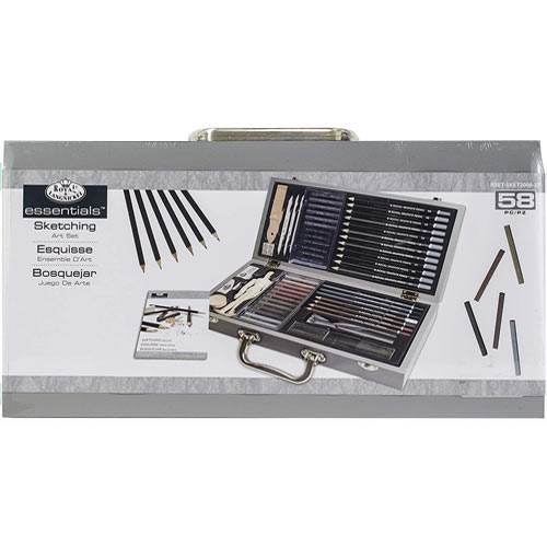 Royal Langnickel Essentials Deluxe Silver Wooden Sketching Art Box Set - 58pc  RSET-SKET2000