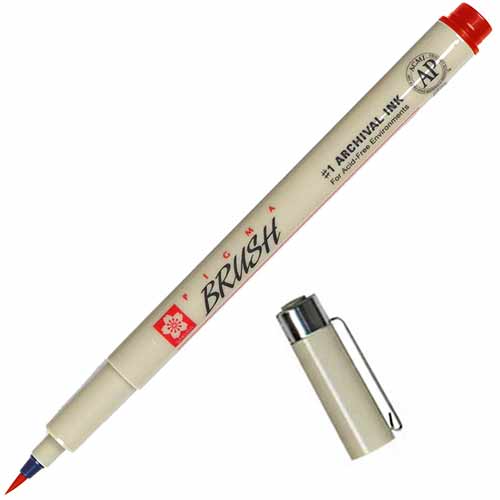 Sakura Pigma Micron Pen -Red, Brush
