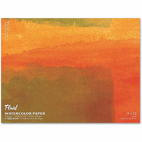 Fluid Watercolor Paper Easy-Block - 9x12 (15 Sheets, 140lb) Cold Press