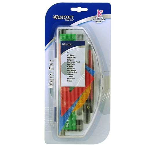 Westcott Ten Piece Math Tool Set in Plastic Storage Case 14552