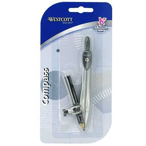 Westcott Silver Metal Compass w/ Wooden Pencil 14555