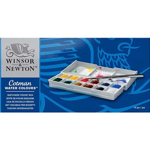 Winsor & Newton Cotman Watercolor Sketchers Pocket Set-12 Half Pans + brush  0390640