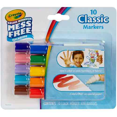 Crayola Color Wonder Mess Free Broad Line Mini Markers  - (10 Pack) Classic Colors  75-2471