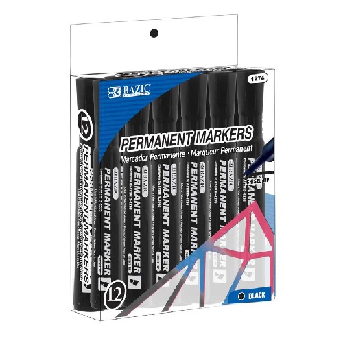 Bazic Chisel Tip Black Permanent Marker (12/Pack)