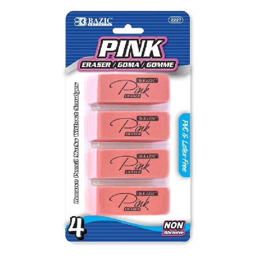 Bazic Pink Beveled Erasers 4ct