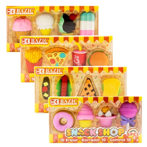 Bazic Assorted Snack Shop 3D Food Shaped Erasers 4pc Set   ***NO CHOICE IN SETS***