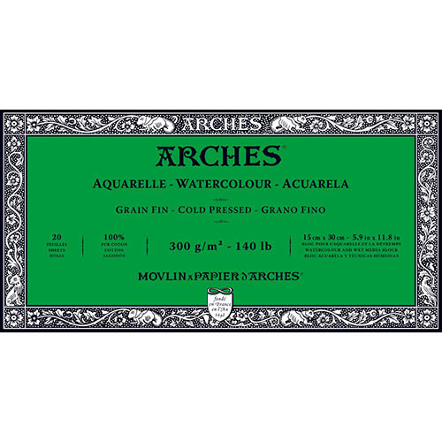 Arches Watercolor Cold Press Block 5.9" x 11.8" - (20 Sheets, 140lb)
