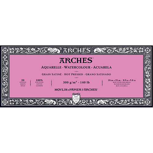 Arches Watercolor Hot Press Block 3.9" x 9.8" - (20 Sheets, 140lb)