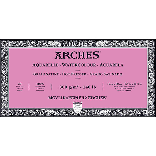 Arches Watercolor Hot Press Block 5.9" x 11.8" - (20 Sheets, 140lb)