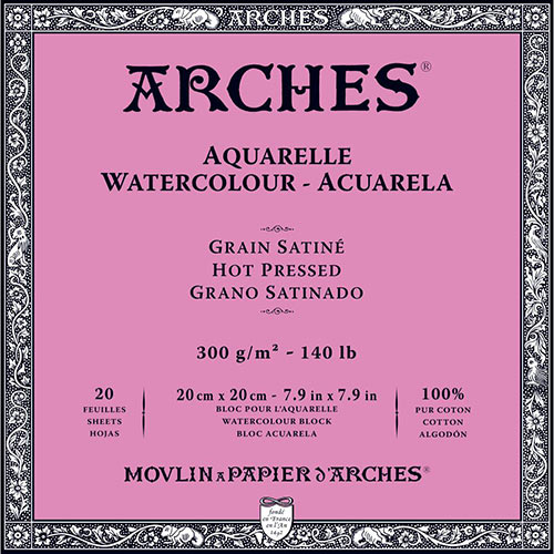 Arches Watercolor Hot Press Block 7.9" x 7.9" - (20 Sheets, 140lb)