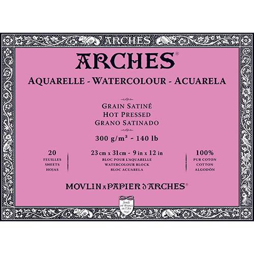 Arches Watercolor Hot Press Block 9" x 12" - (20 Sheets, 140lb)