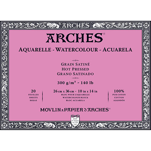 Arches Watercolor Hot Press Block 10" x 14" - (20 Sheets, 140lb)