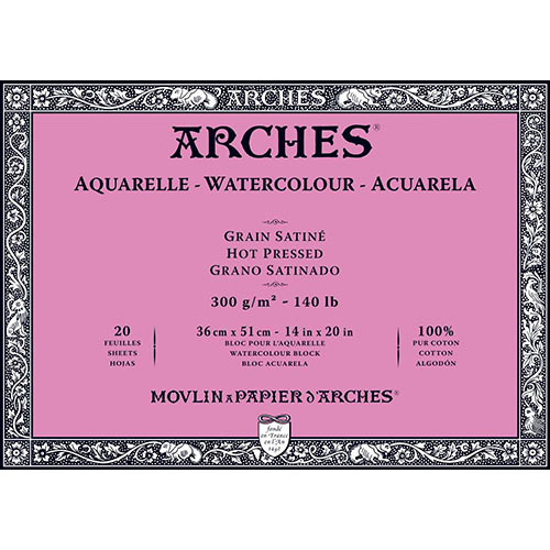 Arches Watercolor Hot Press Block 14" x 20" - (20 Sheets, 140lb)
