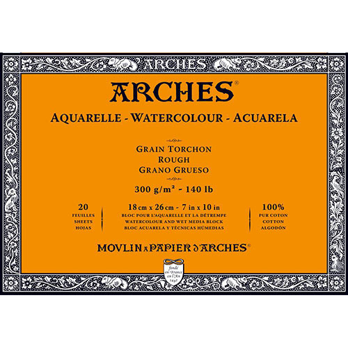 Arches Watercolor Rough Press Block 7" x 10" - (20 Sheets, 140lb)