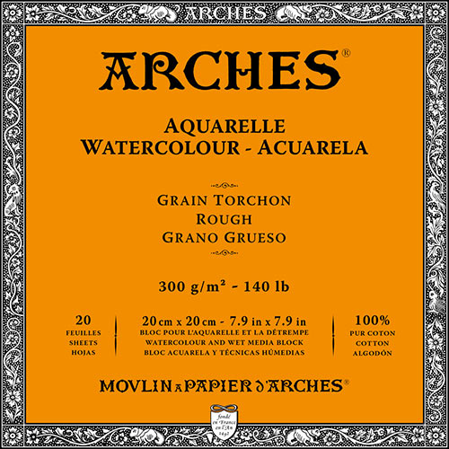 Arches Watercolor Rough Press Block 7.9" x 7.9" - (20 Sheets, 140lb)