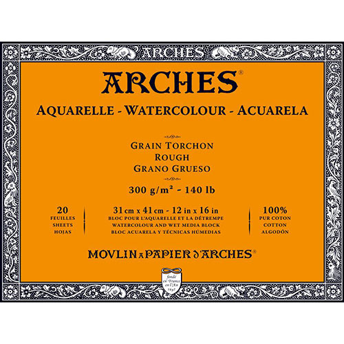Arches Watercolor Rough Press Block 12" x 16" - (20 Sheets, 140lb)