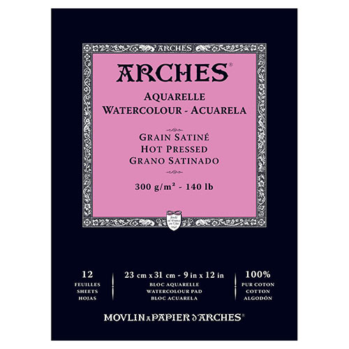 Arches Watercolor Hot Press Pad 9" x 12" - (12 Sheets, 140lb)