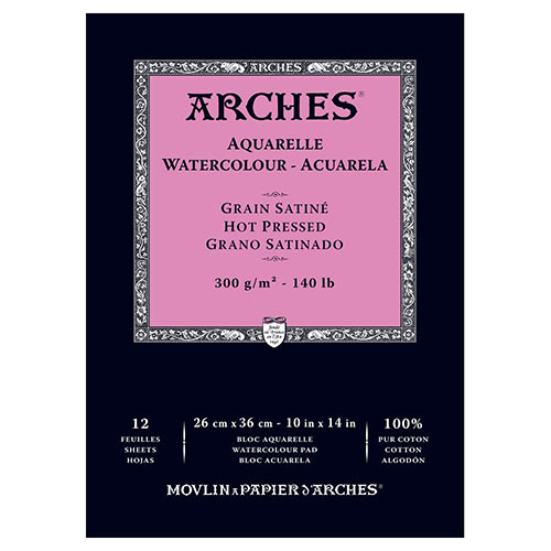 Arches Watercolor Hot Press Pad 10" x 14" - (12 Sheets, 140lb)
