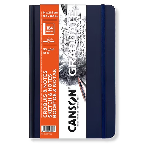Canson Graduate Sketch & Notes Blue Hard Cover Book 5.5" x 8.5"  (184 pages, 61lb)  CN31200L043