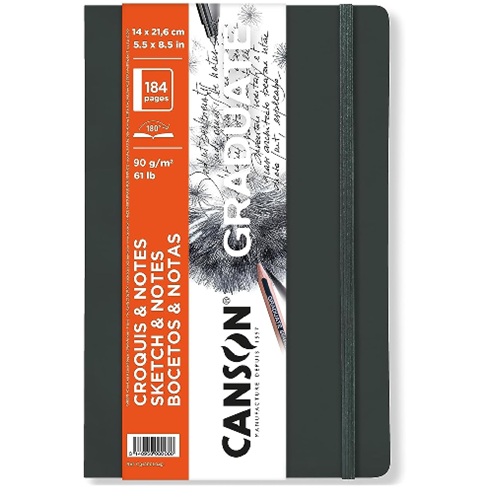 Canson Graduate Sketch & Notes Black Soft Cover Book 5.5" x 8.5"  (184 pages, 61lb)  CN31200L045