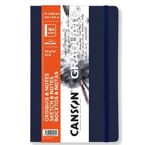 Canson Graduate Sketch & Notes Blue Soft Cover Book 5.5" x 8.5"  (184 pages, 61lb)  CN31200L046