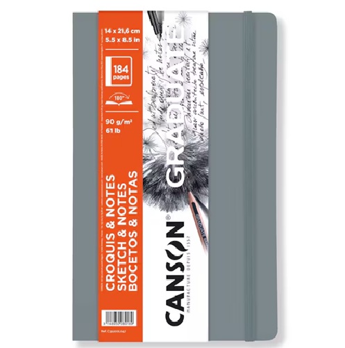 Canson Graduate Sketch & Notes Grey Soft Cover Book 5.5" x 8.5"  (184 pages, 61lb)  CN31200L047