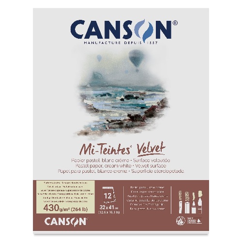 Canson Mi-Teintes Velvet Pastel Pad 12.6" x 16.1" - (12 Sheets, 264lbs) Cream White